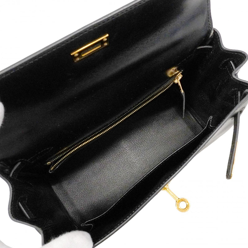 【6ga0784】エルメス ハンドバッグ ケリー25 ボックスカーフ ブラック ゴールド金具 □M刻印 2wayバッグ【中古】レディース