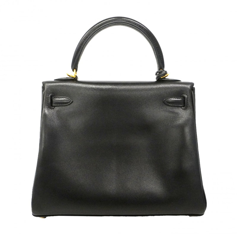 【6ga0784】エルメス ハンドバッグ ケリー25 ボックスカーフ ブラック ゴールド金具 □M刻印 2wayバッグ【中古】レディース