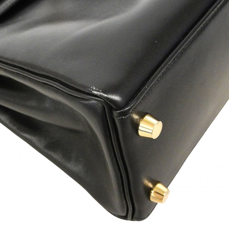 【6ga0784】エルメス ハンドバッグ ケリー25 ボックスカーフ ブラック ゴールド金具 □M刻印 2wayバッグ【中古】レディース