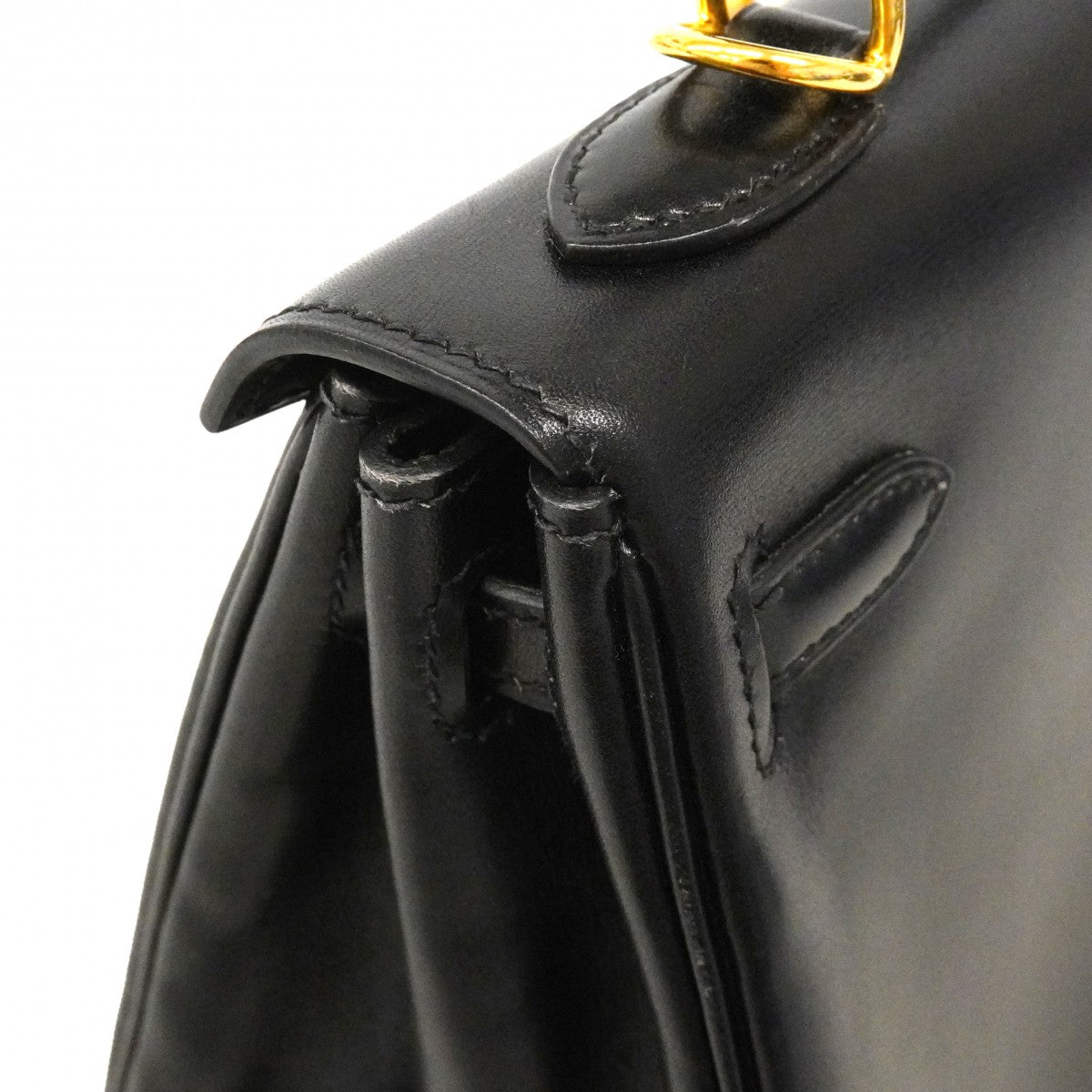 【6ga0784】エルメス ハンドバッグ ケリー25 ボックスカーフ ブラック ゴールド金具 □M刻印 2wayバッグ【中古】レディース