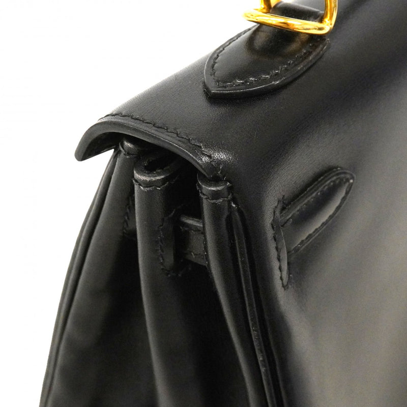【6ga0784】エルメス ハンドバッグ ケリー25 ボックスカーフ ブラック ゴールド金具 □M刻印 2wayバッグ【中古】レディース