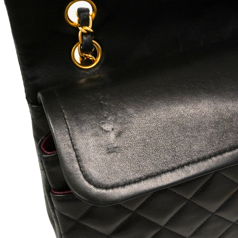 【6ga0787】シャネル ショルダーバッグ マトラッセ Wフラップ Wチェーン ラムスキン ブラック ゴールド金具【中古】レディース