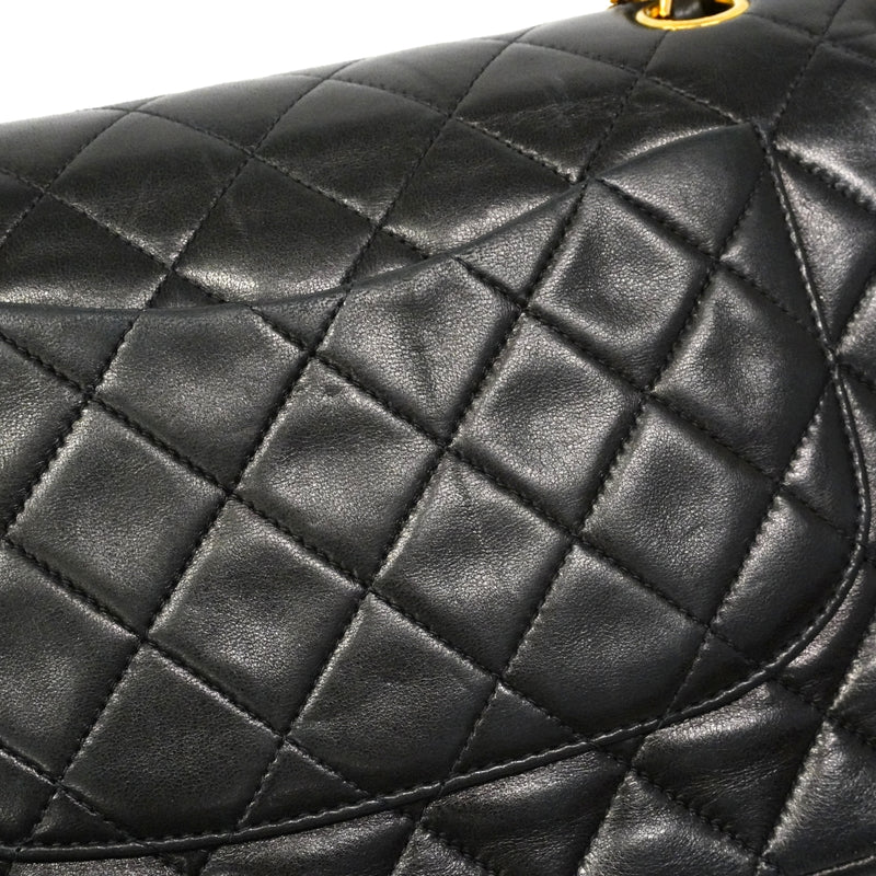 【6ga0787】シャネル ショルダーバッグ マトラッセ Wフラップ Wチェーン ラムスキン ブラック ゴールド金具【中古】レディース