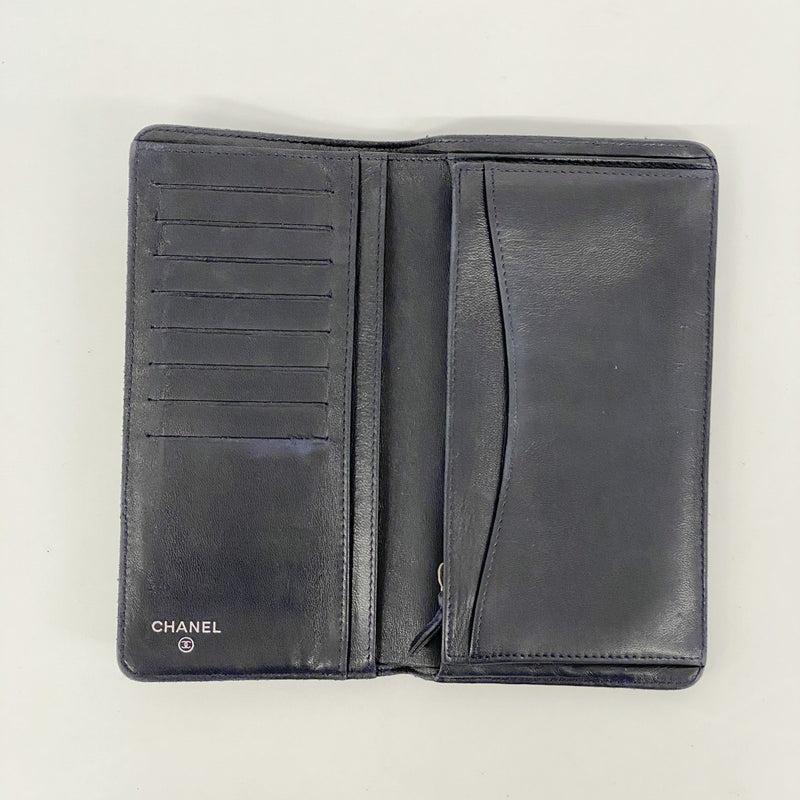 【6gb0844】シャネル 長財布 マトラッセ ラムスキン ネイビー シルバー金具【中古】レディース
