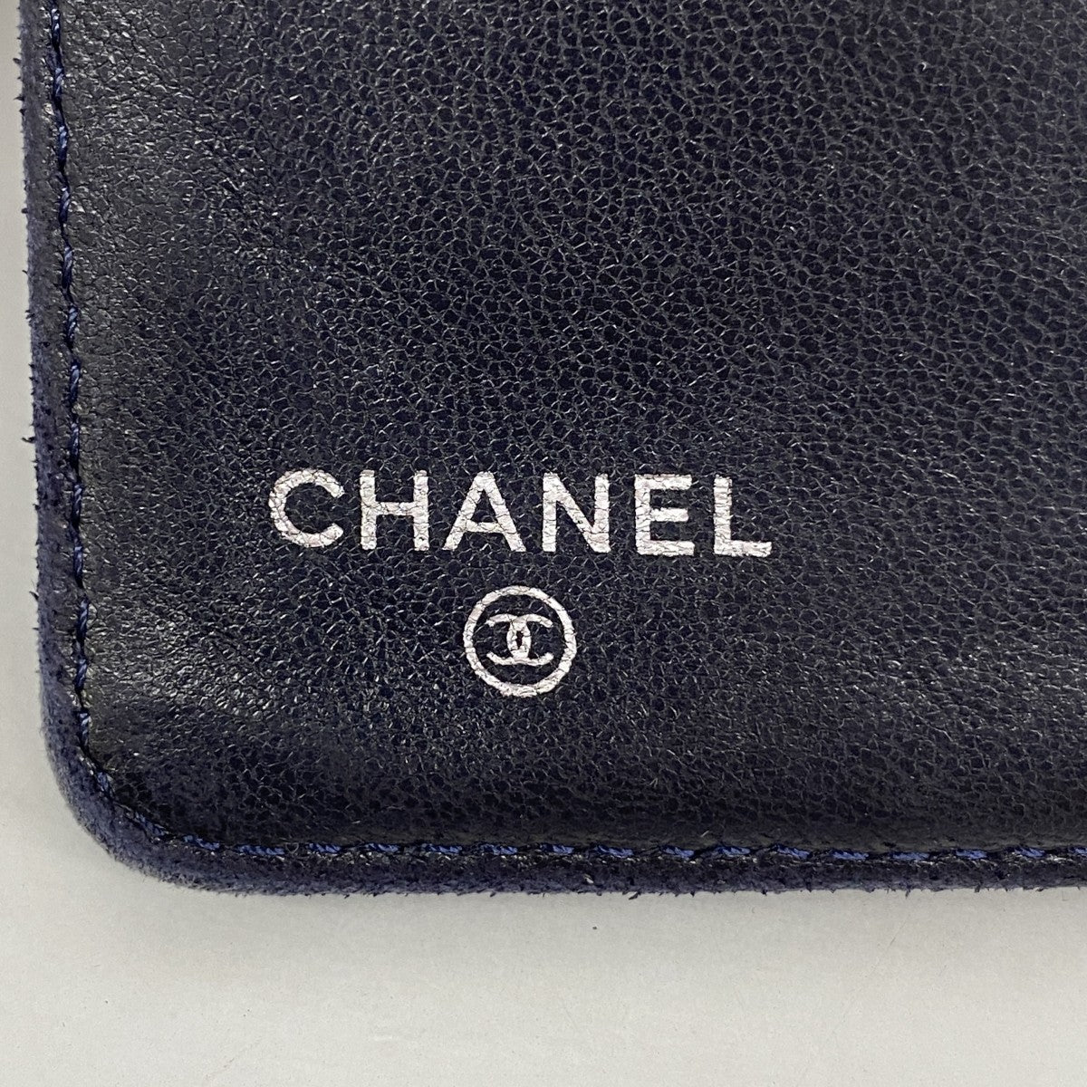 【6gb0844】シャネル 長財布 マトラッセ ラムスキン ネイビー シルバー金具【中古】レディース