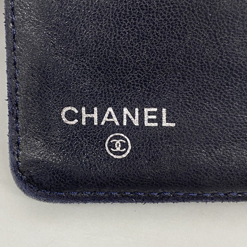 【6gb0844】シャネル 長財布 マトラッセ ラムスキン ネイビー シルバー金具【中古】レディース