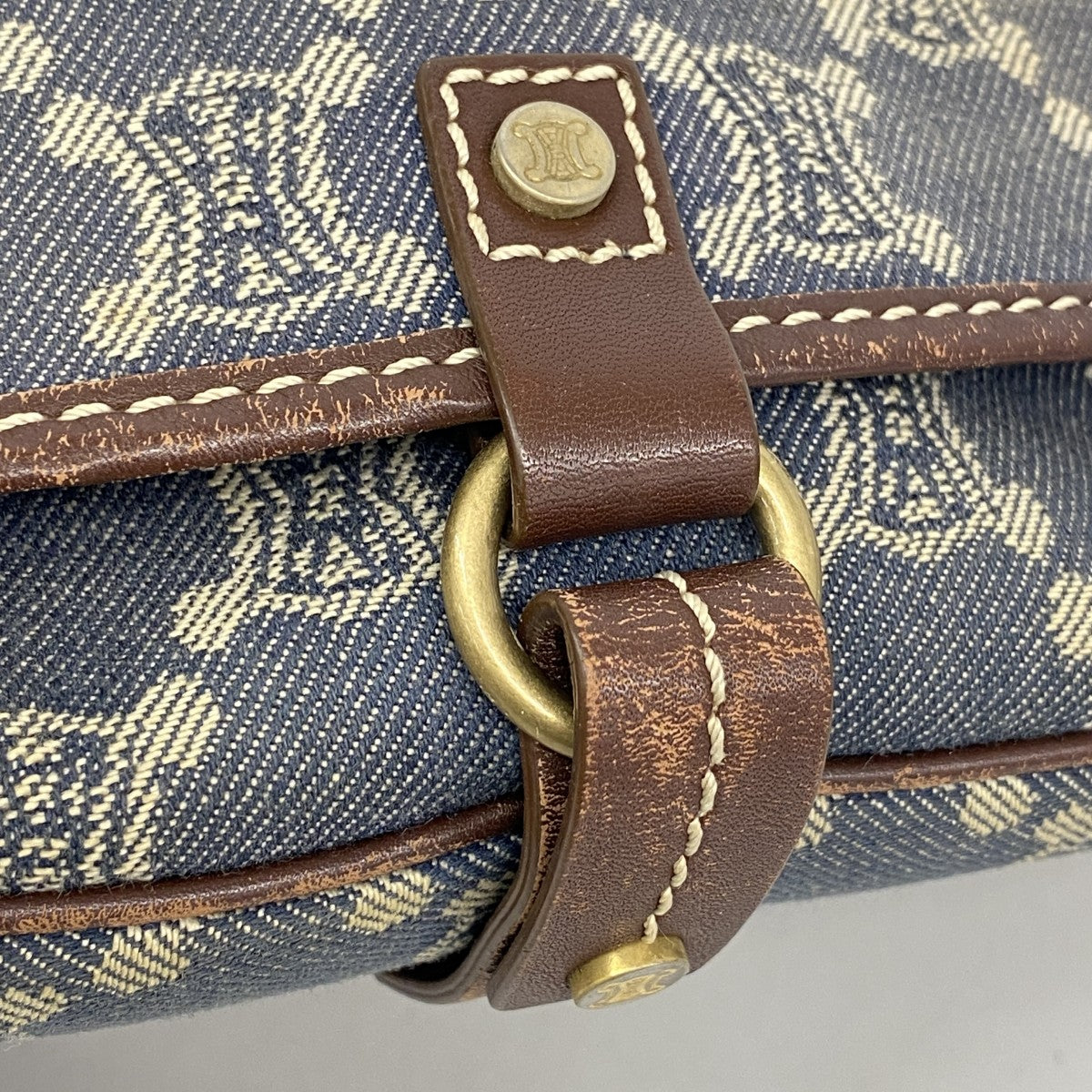 【6gb0853】セリーヌ ショルダーバッグ パリマカダム デニム ブルー ブラウン ゴールド金具【中古】レディース