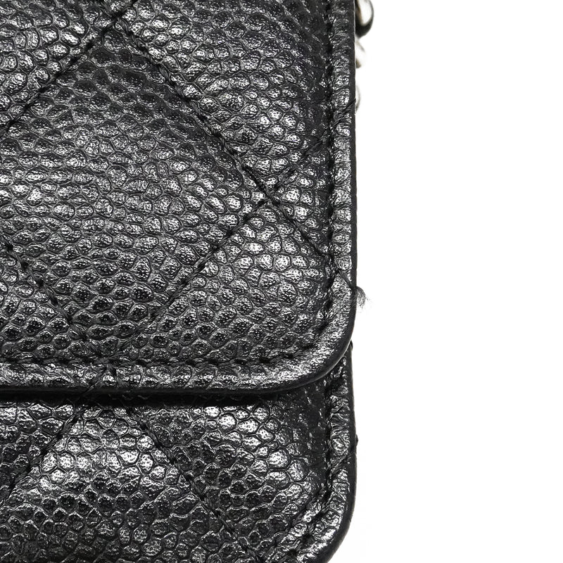 【6gb0936】シャネル ショルダーウォレット マトラッセ チェーンショルダー キャビアスキン ブラック シルバー金具【中古】レディース