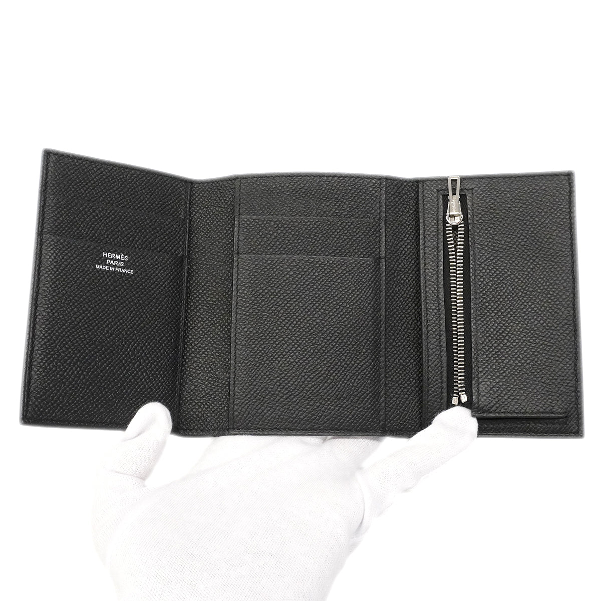 【6gb0944】エルメス 三つ折り財布 ベアンコンビネ ヴォーエプソン ソーブラック シルバー金具 U刻印【中古】メンズ レディース ユニセックス