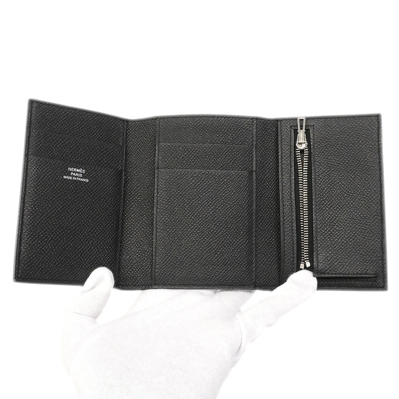 【6gb0944】エルメス 三つ折り財布 ベアンコンビネ ヴォーエプソン ソーブラック シルバー金具 U刻印【中古】メンズ レディース ユニセックス