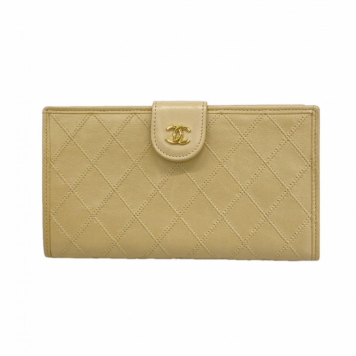 【6gb0975-k】シャネル 長財布 ビコローレ レザー ベージュ ゴールド金具【中古】レディース