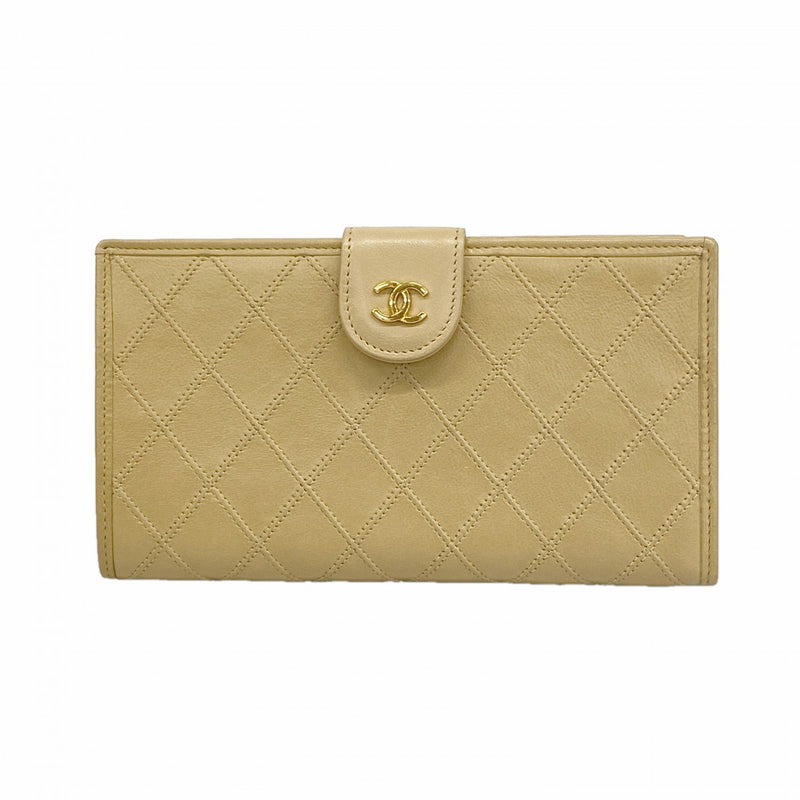 【6gb0975-k】シャネル 長財布 ビコローレ レザー ベージュ ゴールド金具【中古】レディース