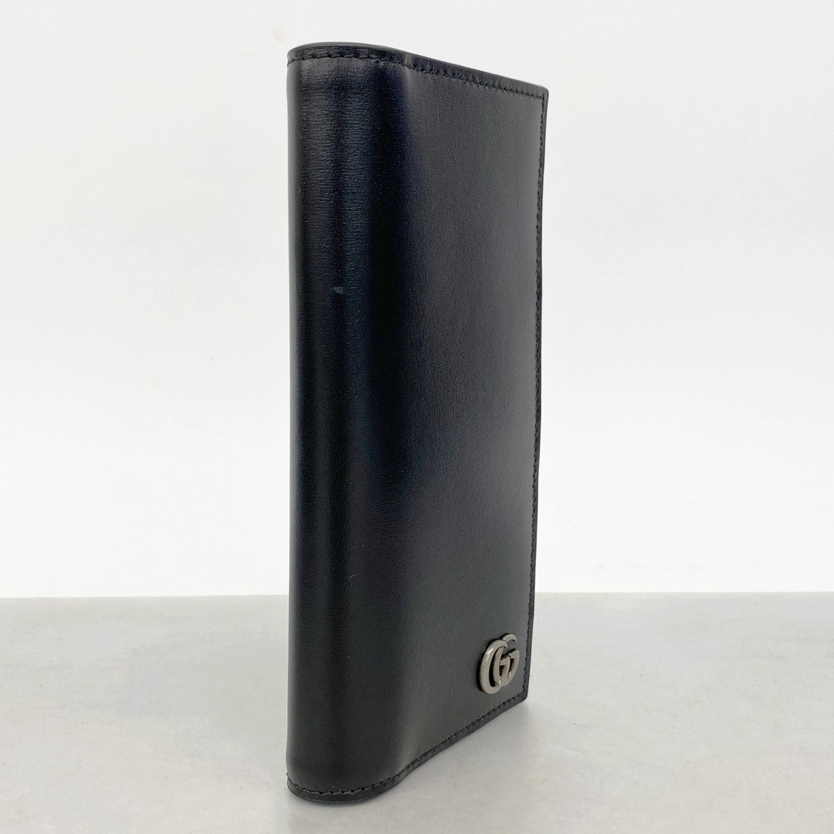 【6gb0983-k】グッチ 長財布 GGマーモント 428740 レザー ブラック シルバー金具【中古】メンズ