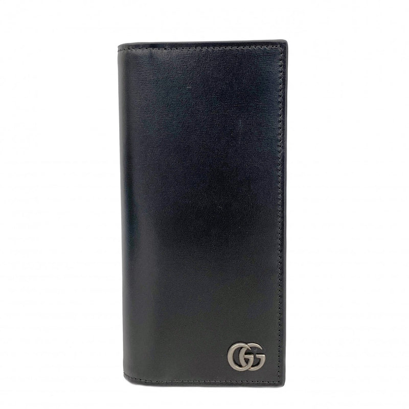 【6gb0983-k】グッチ 長財布 GGマーモント 428740 レザー ブラック シルバー金具【中古】メンズ