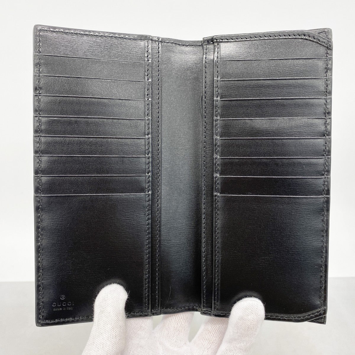 【6gb0983-k】グッチ 長財布 GGマーモント 428740 レザー ブラック シルバー金具【中古】メンズ