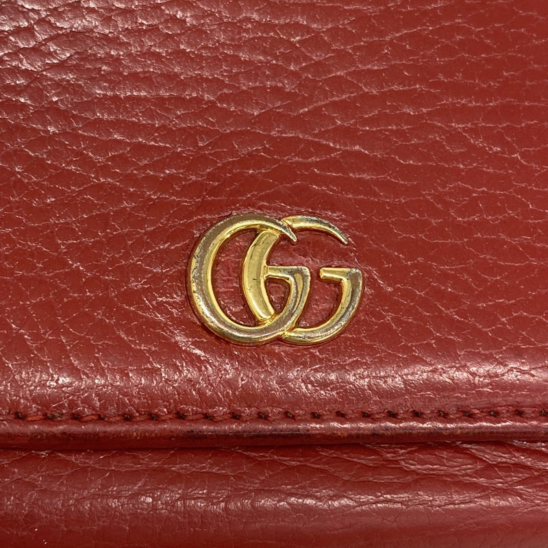 【6gb1031-k】グッチ 三つ折り財布 GGマーモント 474746 レザー レッド ゴールド金具【中古】レディース