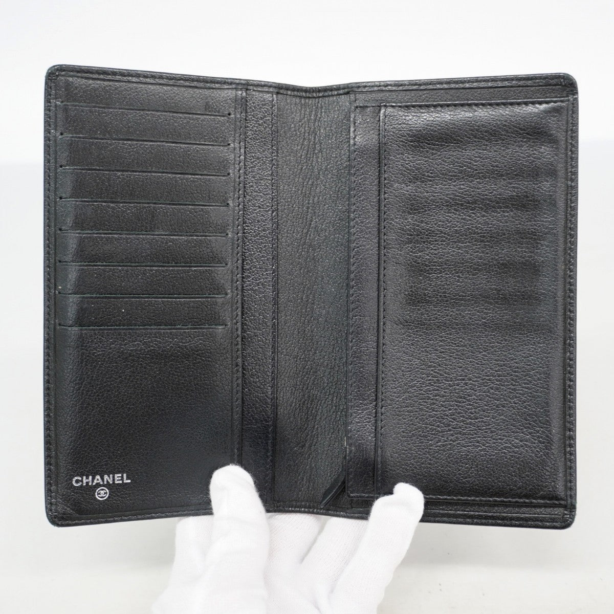 【6gb1059-k】シャネル 長財布 ココジャケットモチーフ レザー ブラック シルバー金具【中古】レディース