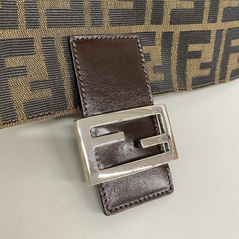【6gb1071】フェンディ ハンドバッグ ズッカ マンマバケット ナイロンキャンバス ブラウン シルバー金具【中古】レディース