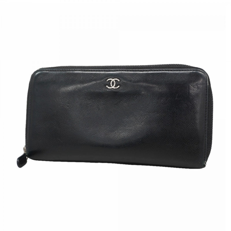 【6gb1111-k】シャネル 長財布 レザー ブラック シルバー金具【中古】レディース