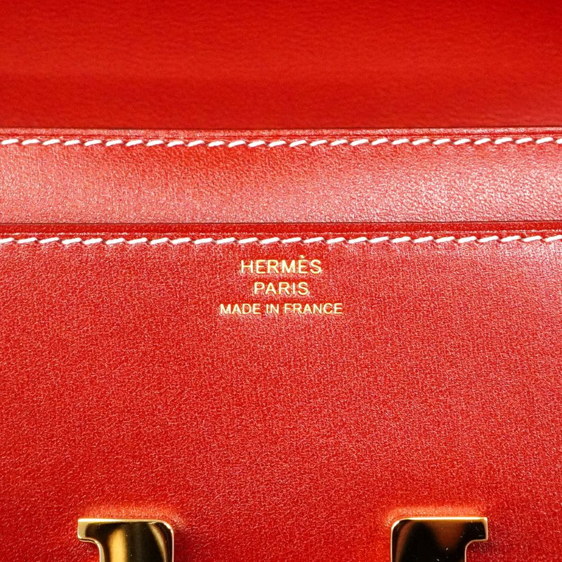 【6gb1133】エルメス ショルダーウォレット コンスタンストューゴー ボックスカーフ ルージュヴィフ ゴールド金具 K刻印【中古】レディース