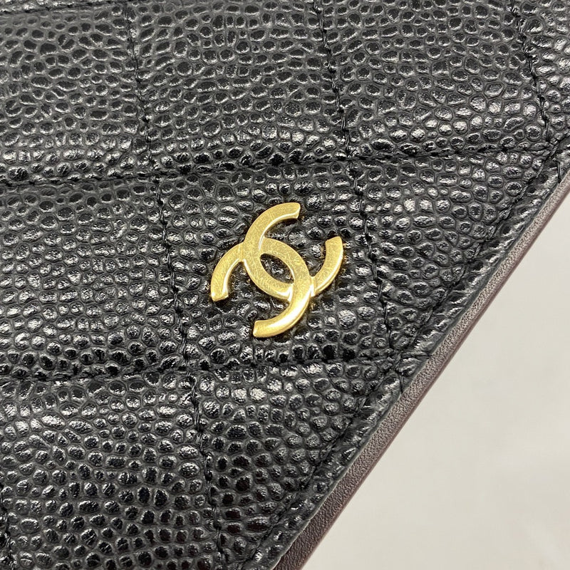 【6gb1201-k】シャネル 長財布 マトラッセ キャビアスキン ブラック ゴールド金具【中古】レディース