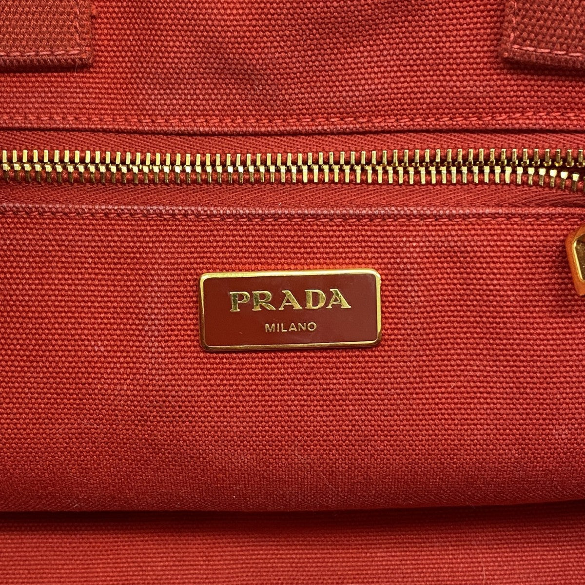 【6gb1234-k】プラダ トートバッグ カナパ キャンバス レッド ゴールド金具【中古】レディース