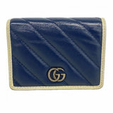 【6gb1256-k】グッチ 財布 GGマーモント 573811 レザー ネイビー ホワイト シルバー金具【中古】レディース