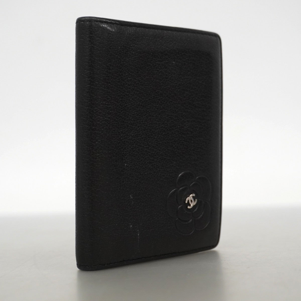 【6gb1279-k】シャネル カードケース カメリア ラムスキン ブラック シルバー金具【中古】レディース