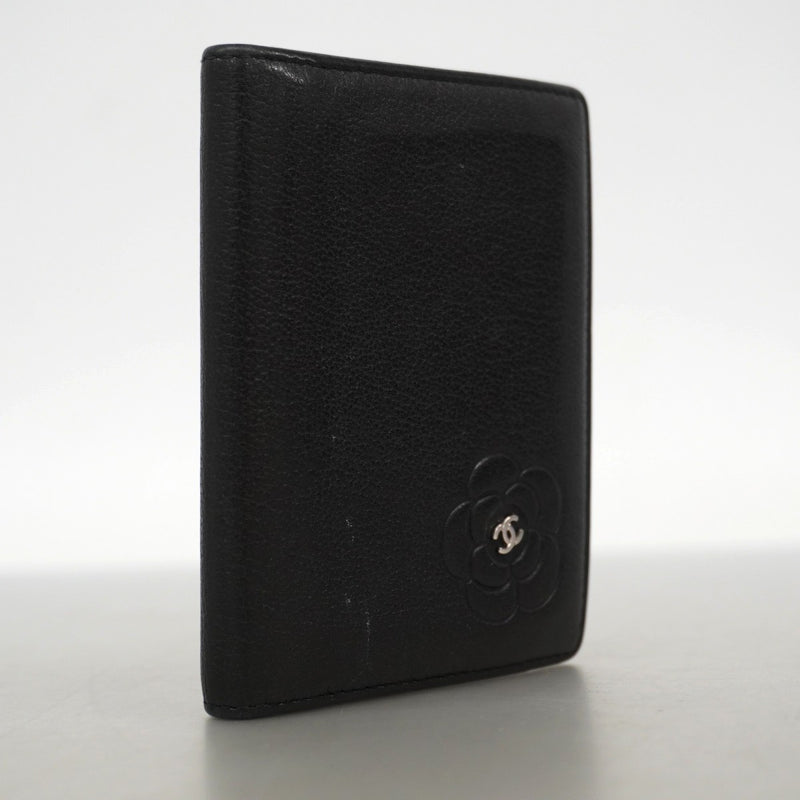 【6gb1279-k】シャネル カードケース カメリア ラムスキン ブラック シルバー金具【中古】レディース
