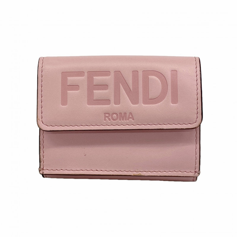 【6gb1323】フェンディ 三つ折り財布 レザー ピンク ゴールド金具【中古】レディース