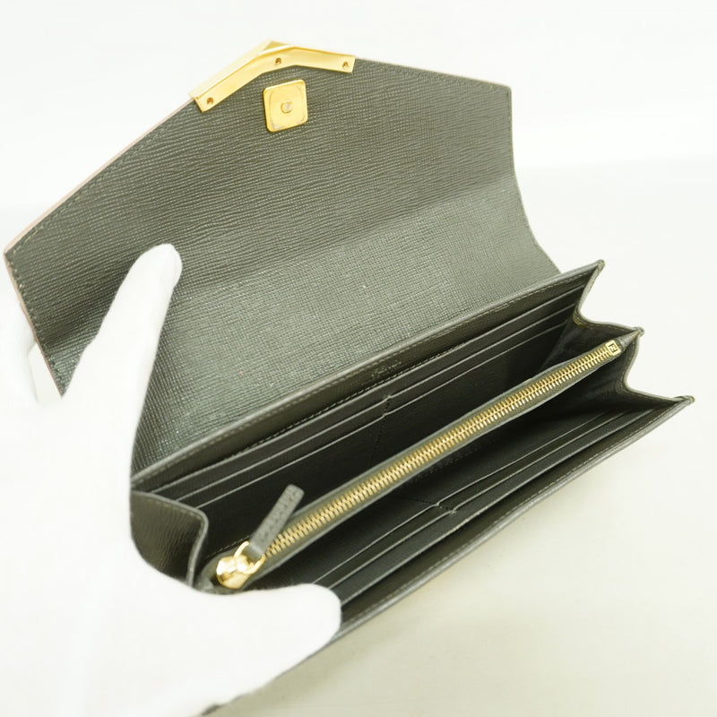 【6gb1413】フェンディ 長財布 レザー グレー ピンク ゴールド金具【中古】レディース