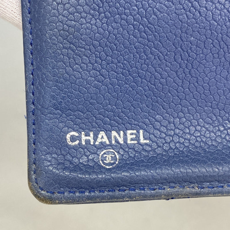【6gb1609-k】シャネル 長財布 マトラッセ キャビアスキン ブルー シルバー金具【中古】メンズ レディース ユニセックス
