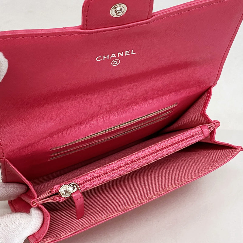 【6gb1657-k】シャネル コインケース マトラッセ ラムスキン ピンク シルバー金具【中古】レディース