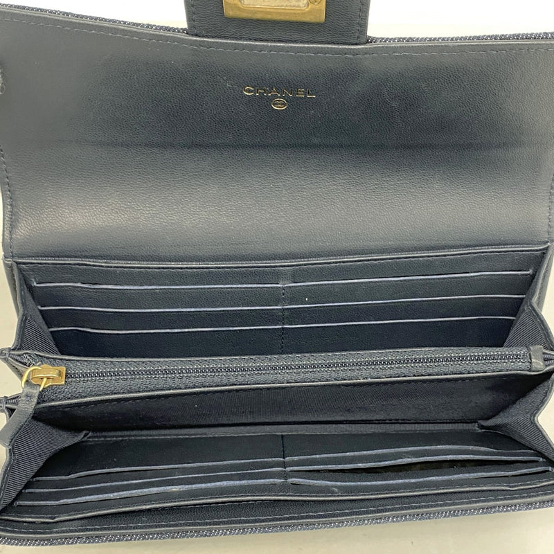 【6gb1658-k】シャネル 長財布 2.55/マトラッセ デニム ネイビー ゴールド金具【中古】レディース