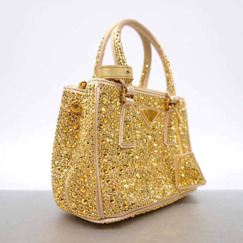 【6gb1768-k】プラダ ハンドバッグ クリスタル サテン ゴールド ゴールド金具【中古】レディース
