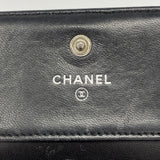 【6gb1849-k】シャネル 三つ折り財布 カメリア ラムスキン ブラック シルバー金具【中古】レディース