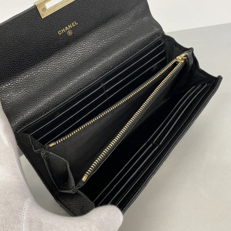【6gb1853-k】シャネル 長財布 マトラッセ キャビアスキン ブラック ゴールド金具【中古】レディース