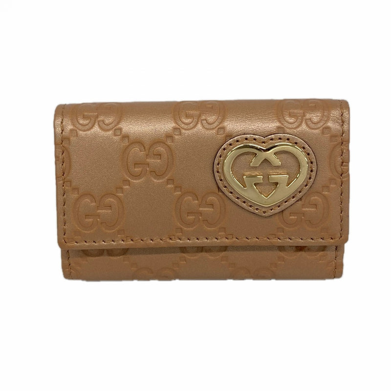 【6gb1878】グッチ キーケース グッチシマ 257217 レザー ピンク シャンパンゴールド金具【中古】レディース