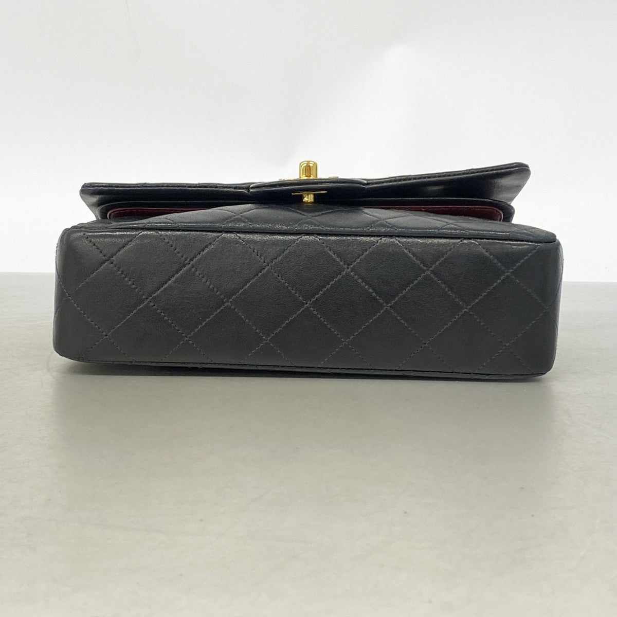 【6gb1902】シャネル ショルダーバッグ マトラッセ Wフラップ Wチェーン ラムスキン ブラック ゴールド金具【中古】レディース