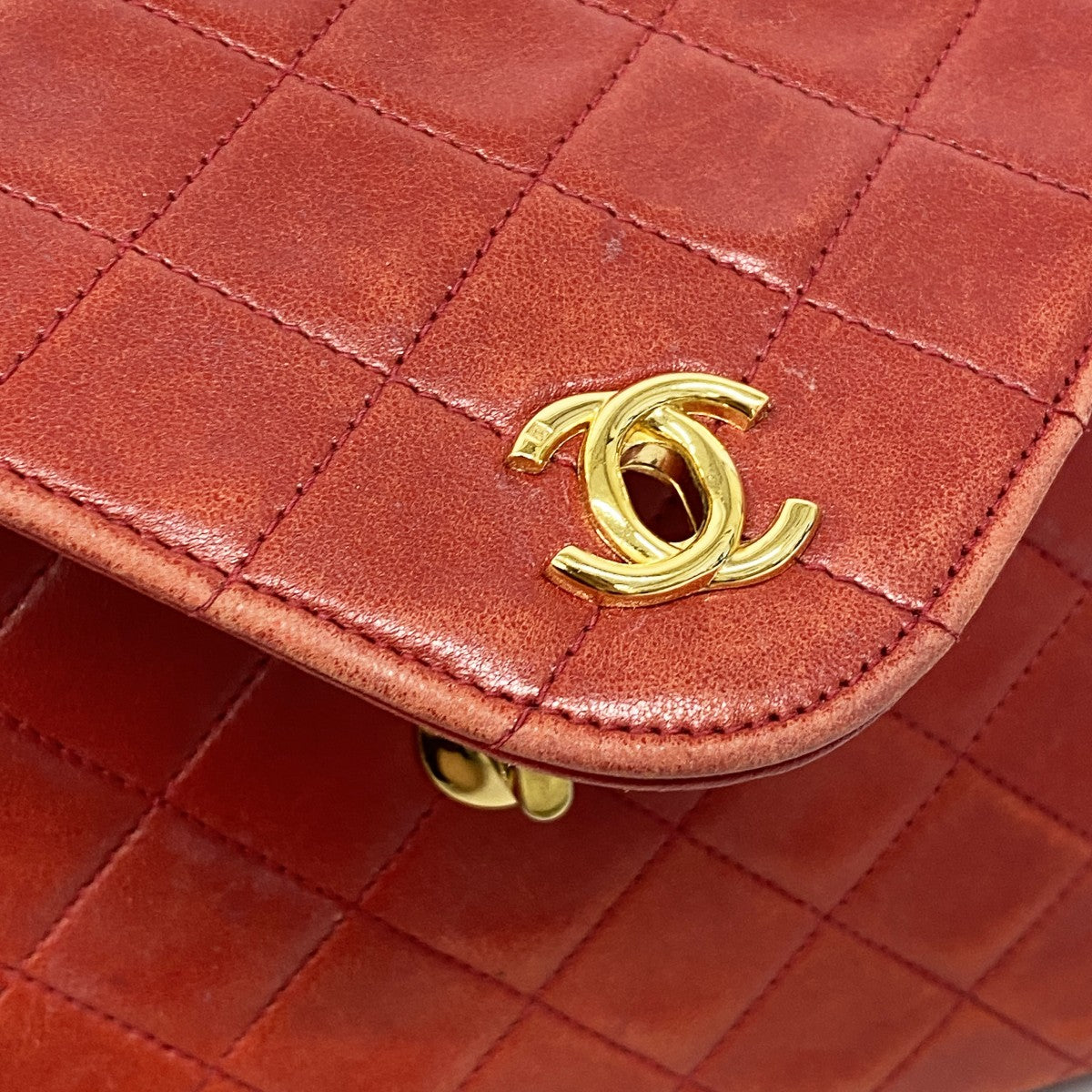 【6gb1918】シャネル ショルダーバッグ マトラッセ Wチェーン ラムスキン レッド ゴールド金具【中古】レディース