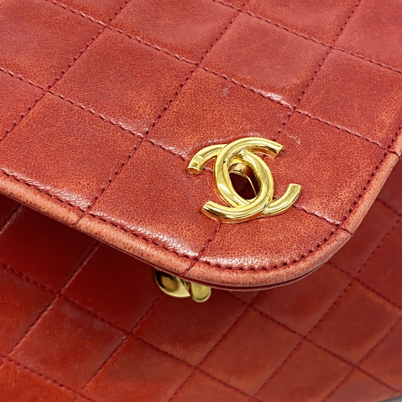 【6gb1918】シャネル ショルダーバッグ マトラッセ Wチェーン ラムスキン レッド ゴールド金具【中古】レディース