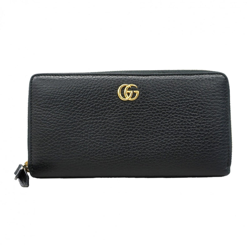 【6gb1933】グッチ 長財布 GGマーモント 456117 レザー ブラック ゴールド金具【中古】レディース