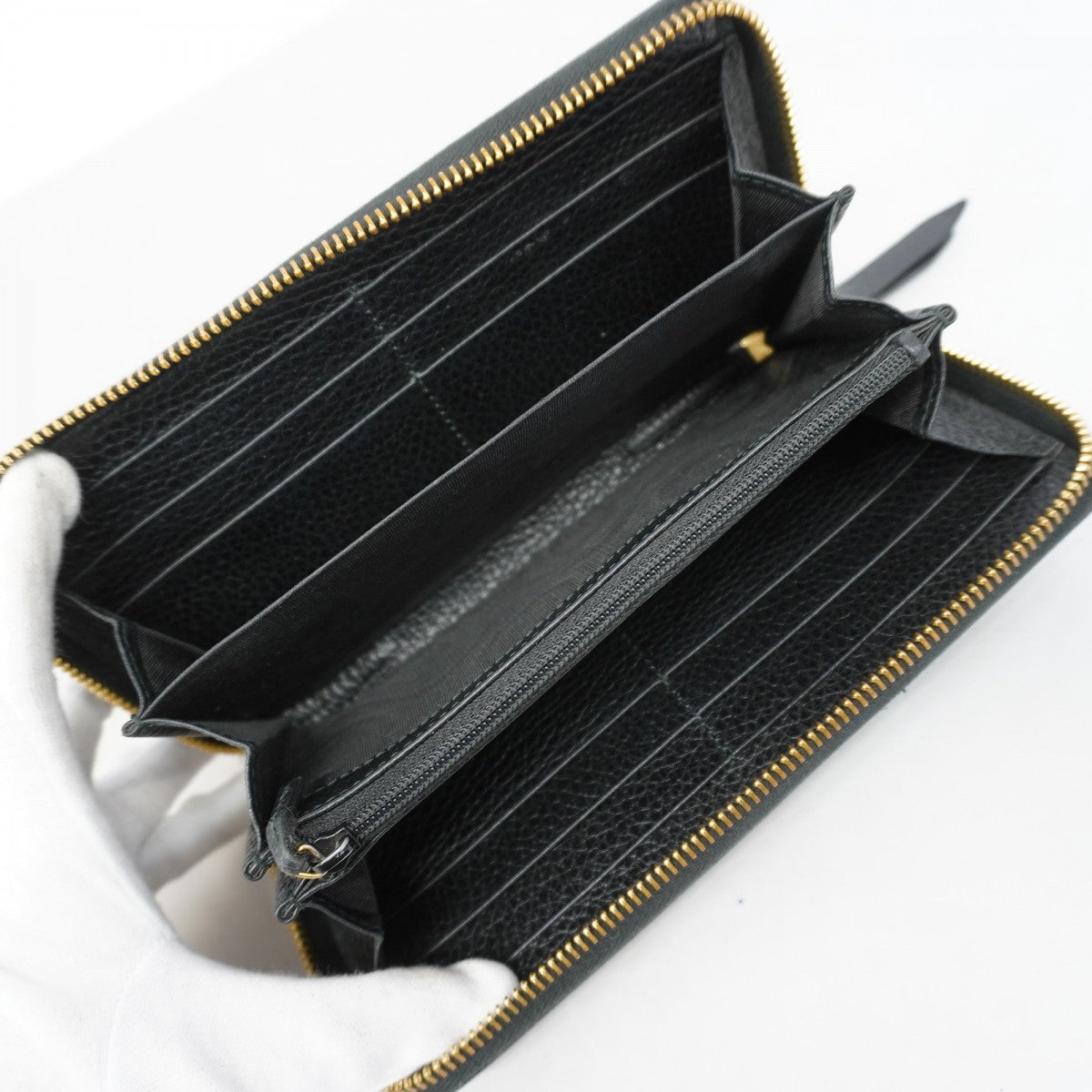 【6gb1933】グッチ 長財布 GGマーモント 456117 レザー ブラック ゴールド金具【中古】レディース