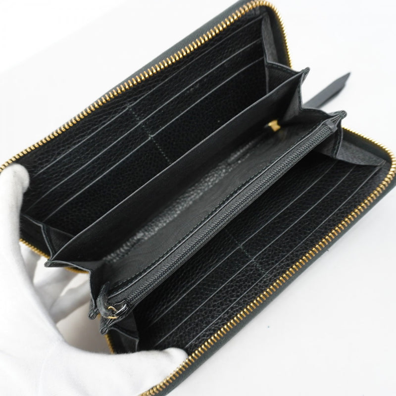【6gb1933】グッチ 長財布 GGマーモント 456117 レザー ブラック ゴールド金具【中古】レディース