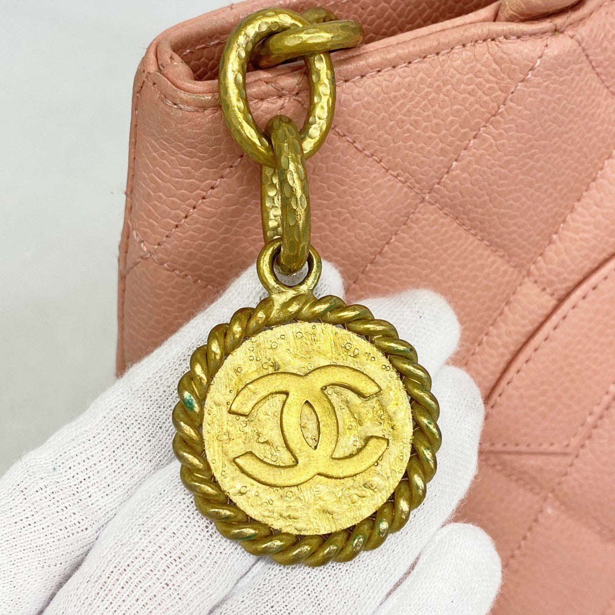 【6gb1972-k】シャネル トートバッグ 復刻トート キャビアスキン ピンク ゴールド金具【中古】レディース