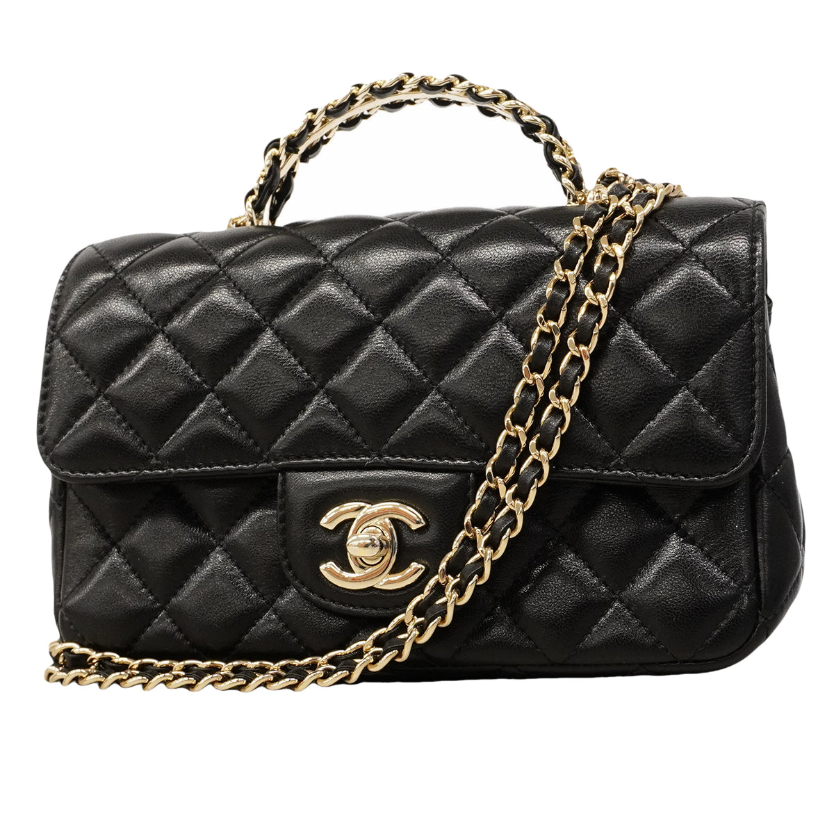 【6gb2154】シャネル ハンドバッグ マトラッセ チェーンショルダー ラムスキン ブラック シャンパンゴールド金具 2wayバッグ【中古】レディース