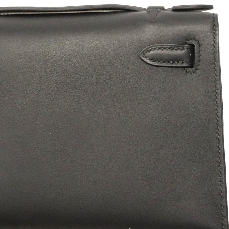 【6gb2169-g】エルメス ハンドバッグ ポシェットケリー スイフト ブラック シルバー金具 K刻印【中古】レディース