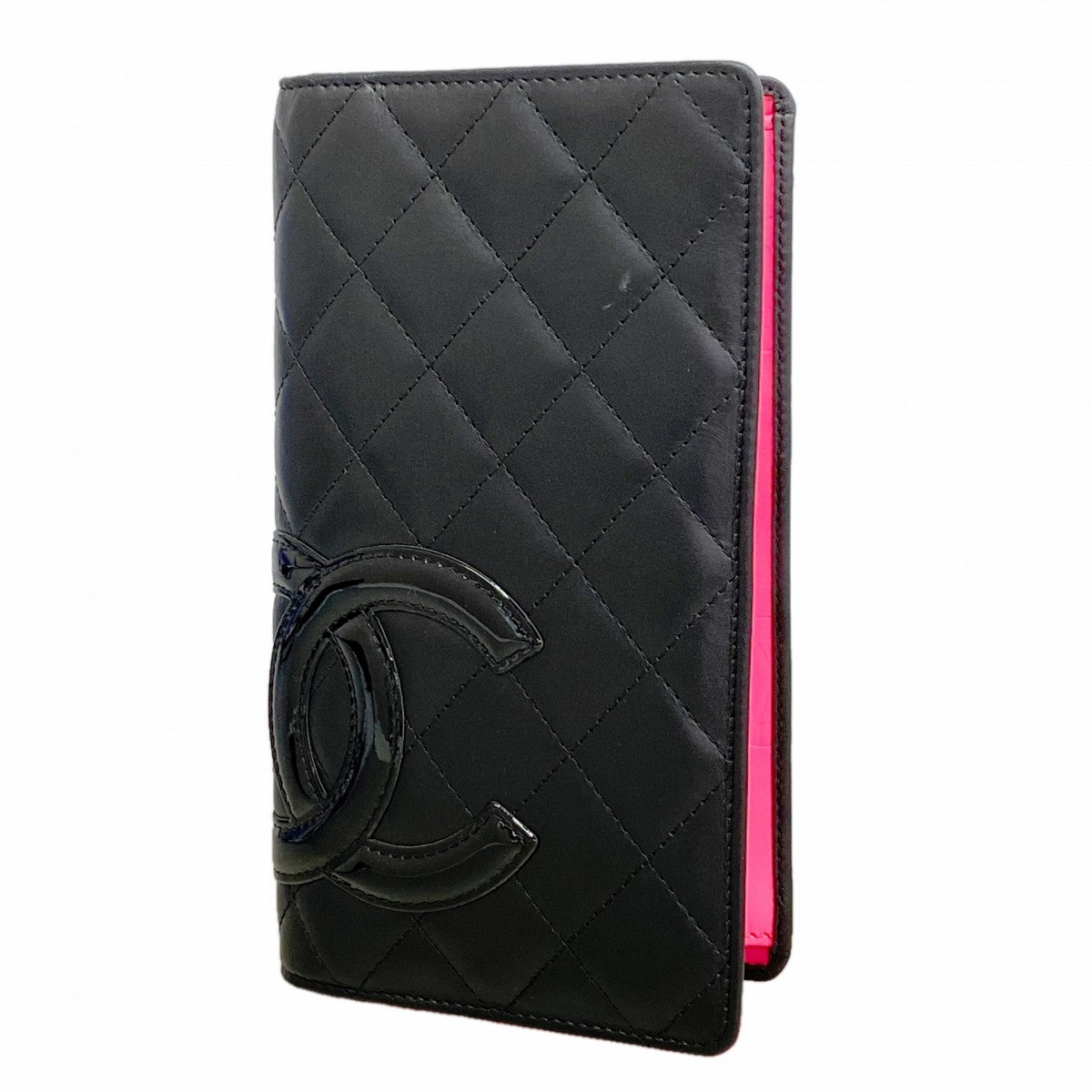 【6gb2187】シャネル 長財布 カンボン ラムスキン ブラック シルバー金具【中古】レディース