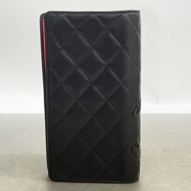 【6gb2187】シャネル 長財布 カンボン ラムスキン ブラック シルバー金具【中古】レディース
