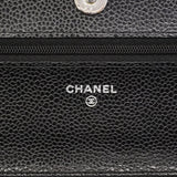 【6gb2201】シャネル ショルダーウォレット マトラッセ チェーンショルダー キャビアスキン ブラック シルバー金具【中古】レディース